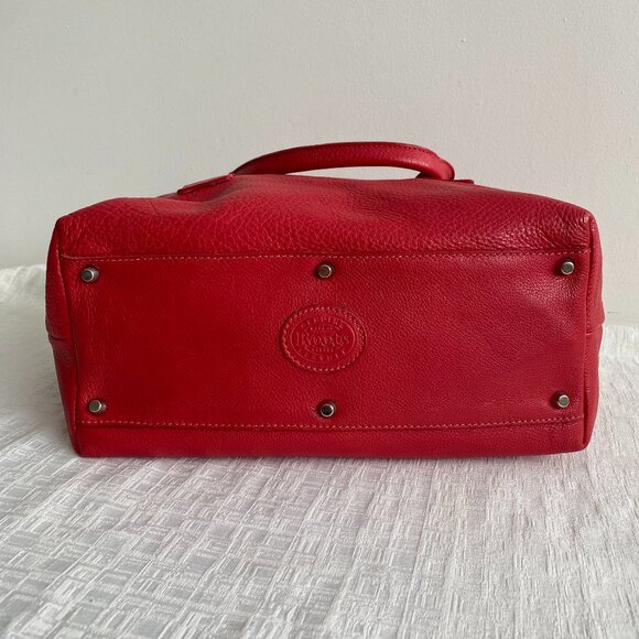 Roots Red Leather Satchel Bag With Stripe Detail - Picture 8 of 16